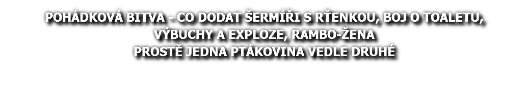 POHÁDKOVÁ BITVA - CO DODAT ŠERMÍŘI S RŤENKOU, BOJ O TOALETU, VÝBUCHY A EXPLOZE, RAMBO-ŽENA PROSTĚ JEDNA PTÁKOVINA VEDLE DRUHÉ